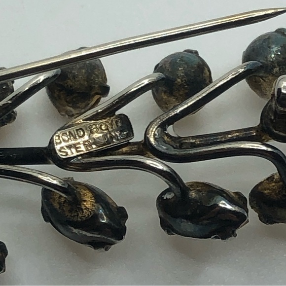 BOND & Boyd Sterling Silver Rhinestone Leaf Brooch 3” - Picture 3 of 4